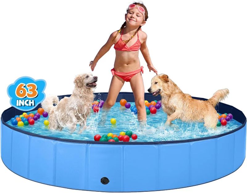 Photo 1 of Jecoo Dog Pool for Large Dogs Kiddie Pool Hard Plastic Foldable Dog Bathing Tub Portable Outside Kids Swimming Pool for Pets and Dogs
