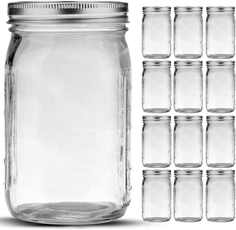 Photo 1 of Mason Jars 32 oz, 12 Pack Quart Mason Jars With Wide Mouth Lids, Glass Jars for Canning, Food Storage, Meal Prep, Overnight Oats, Fermenting, Pickling, DIY Projects
