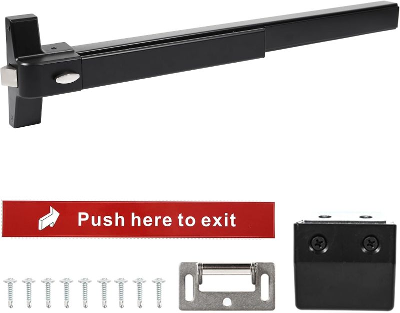 Photo 1 of IRONWALLS Door Push Bar Panic Exit Device, 27.5” Stainless Steel Commercial Emergency Exit Panic Bar Handle Black, Emergency Exit Door Hardware for 27.5”-41” Doors
