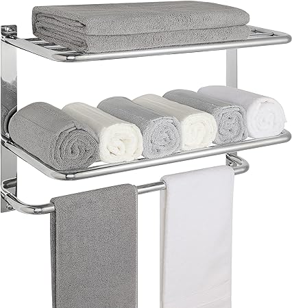 Photo 1 of Towel Rack for Bathroom, DEWVIE 22 Inch Tower Holder with Tower Bars, SUS 304 Stainless Steel Lavatory Bath Towel Shelf Towel Hanger Wall Mount, 3-Tier (Brushed Nickel)
