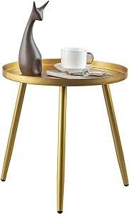 Photo 1 of AOJEZOR Gold End Table, Ideal for Any Room-Side Tables Living Room,Bedroom, Gold Plant Stand Balcony, Metal Structure Indoor & Outdoor,Gold Tray with 3 Legs
