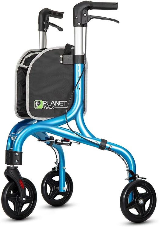 Photo 1 of Planetwalk Premium 3 Wheel Rollator Walker for Seniors - Ultra Lightweight Foldable Walker for Elderly, Aluminum Three Wheel Mobility Aid, Brilliant Blue
