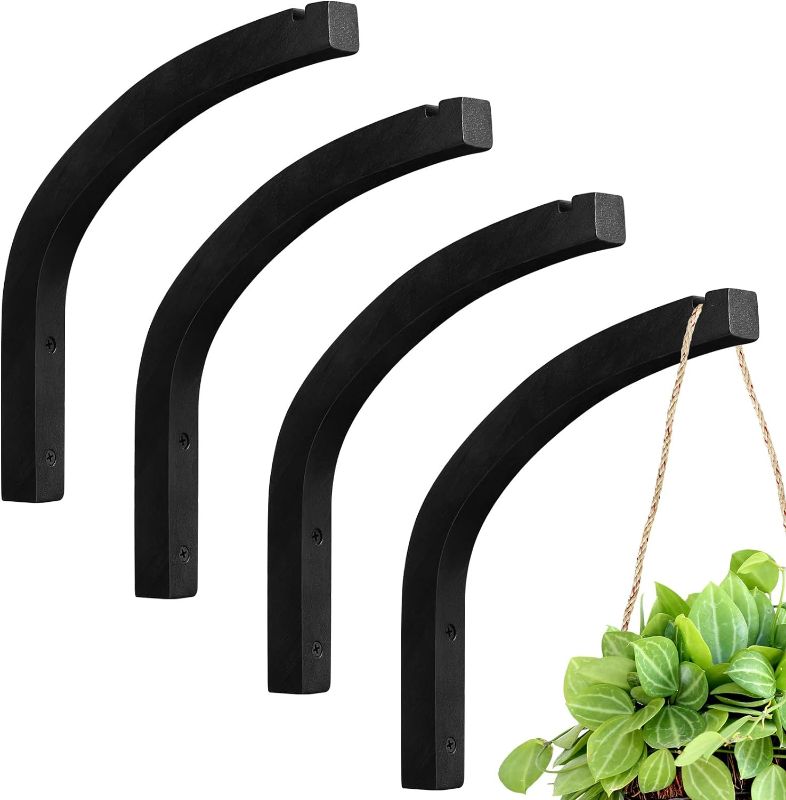 Photo 1 of 4 Pcs Plant Wall Hanger Wooden Hanging Plant Hooks Wall Mounted Plant Hanging Hook Indoor Outdoor Hanging Brackets(Black)
