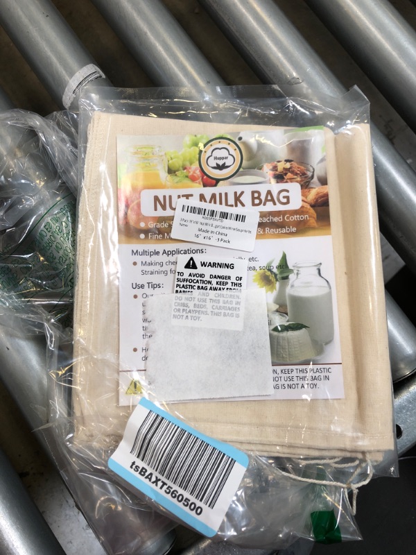 Photo 2 of 3 Pack 16"x16" Nut Milk Bag for Straining, 100% Unbleached Cotton Cloth, Reusable Cheesecloth, Strainer for Almond/Oat/Soy Milk, Cold Brew Coffee, Filter Bag for Cheese/Yogurt/Juice/Wine/Soup/Herbs 16"- 3Pack