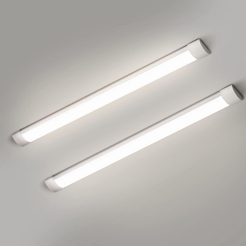 Photo 1 of colmeguna 2 Packs 4FT LED Batten Light, Ultra Light Slim Ceiling Surface Mounted Light, 40W, Day Light 4000K, IP20, LED Ceiling Light Fixture for Garage, Shop, Hallway, Office, Market Plastic material 2 PACK