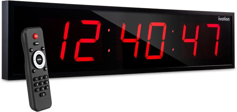 Photo 1 of Ivation Huge 48" Inch Large Big Oversized Digital LED Clock with Stopwatch, Alarms, Countdown Timer & Temp - Shelf or Wall Mount (Red) | 6-Level Brightness, Mounting Holes & Hardware 48" Inch Red