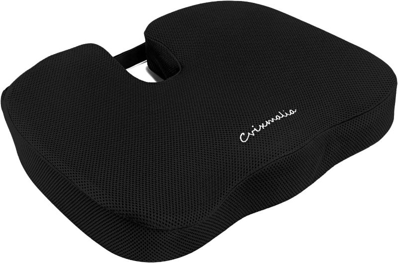 Photo 1 of Seat Cushion Premium Memory Foam Non-Slip Coccyx Tailbone Cushion for Office Chair, Car Seat, Wheelchair, Yoga and Travelling- Back, Hip and Tailbone Pain Relief Black