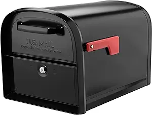 Photo 1 of Architectural Mailboxes 6300B-10 Oasis 360 Locking Parcel Mailbox, Extra Large, Black & 7516B-10 Pacifica In-Ground Steel Mailbox Post, One Size, Black Black Mailbox