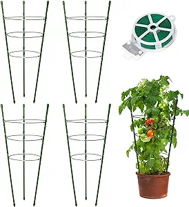 Photo 1 of Plant Support Tomato Cages for Garden,4 Pack 18 inch Tomato Stakes Plant Stakes for Climbing Plants Adjustable Plant Trellis for Peony Support(4 Pack with 20M Garden Twist Tie)

