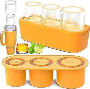 Photo 1 of Ice Cube Tray for 30Oz-40Oz Tumbler, 3 Pcs Silicone Hollow Cylinder Ice Mold with Lid and Bin for Freezer, Ice Drink, Juice, Whiskey, Cocktail (Yellow, 40 Oz)
