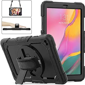 Photo 1 of Samsung Galaxy Tab A 10.1 Case 2019 | Herize SM-T510/T515 Shockproof Rugged Protective Case Cover with Built-in Screen Protector, 360 Stand,Hand Strap& Shoulder Strap for Galaxy Tab A 10.1 Inch-Black

