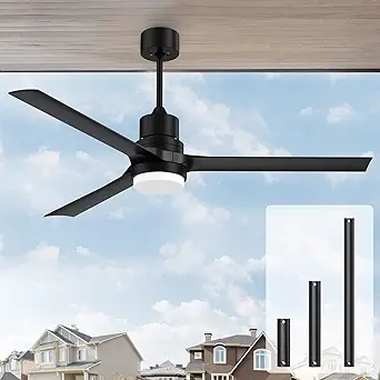 Photo 1 of Outdoor Ceiling Fan with Lights: 60 inch Black Ceiling Fan with Remote Fan for Bedroom 6 Speeds Modern Fan with Reversible DC Motor for Patio Bedroom Living Room
