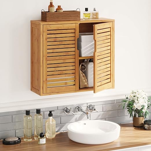 Photo 1 of VIAGDO Wall Cabinet Bathroom Storage Cabinet Wall Mounted with Adjustable Shelves Inside, Double Door Medicine Cabinet, Utility Cabinet Organizer Over Toilet, Bamboo, 23.2''Lx8.3''Wx20.1''H
