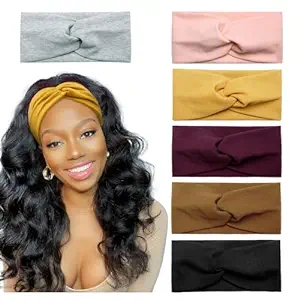 Photo 1 of Huachi Turban Headbands for Women Wide Head Wraps Knotted Elastic Teen Girls Yoga Workout Solid Color Hair Accessories, 6 Pack

