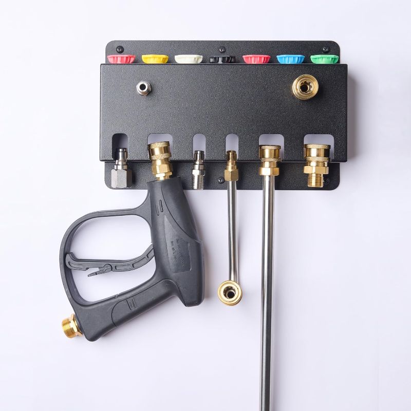 Photo 1 of Pressure Washer Gun Holder -Trumlandy Foam Cannon Holder Wall Mounted Pressure Washers Accessories Storage Rack for Pressure Washer Gun/Nozzle Tips/Foam Cannon/ 1/4" Quick Connect Extension Wand
