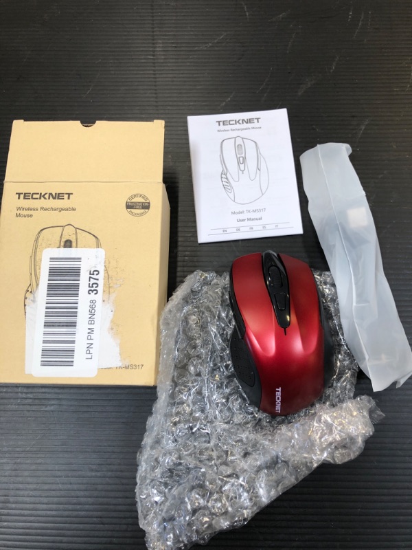 Photo 2 of TECKNET Wireless Mouse (BT5.0/3.0 & 2.4G) Rechargeable 4800 DPI Silent Mouse 8 Buttons Bluetooth Mouse, USB A Mouse Wide Compatibility - Red