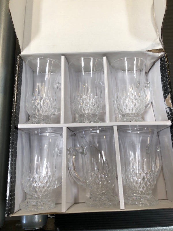 Photo 2 of Red Co. 6-Pack Classic Clear Cut Glass 4.5 Oz Footed Turkish Tea Cups with Handles, Etched Design