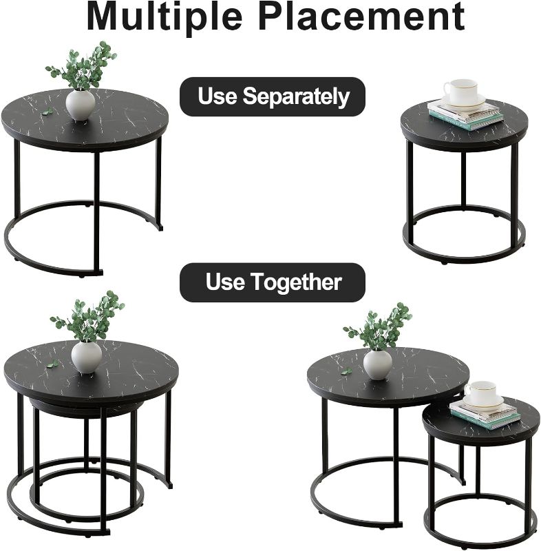 Photo 1 of aboxoo Round Nesting Coffee Table Side Set of 2 End Tables for Living Room Bedroom Balcony,Black Faux Marble Wooden Table 23.6IN Accent Large Coffee Table...
