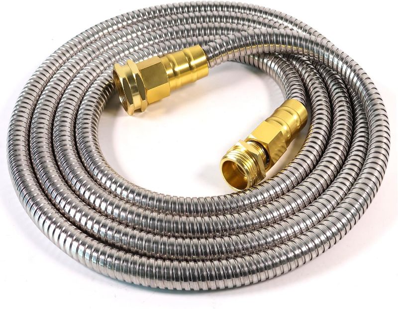 Photo 1 of small Stainless Steel Water Hose  Brass Fitting, Garden Hoses Flexible, Lightweight, No Kink, Heavy Duty for Outdoor           short 