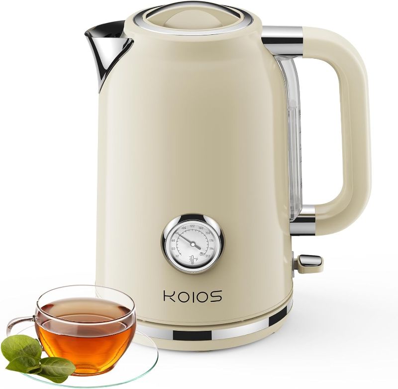 Photo 1 of KOIOS Electric Kettle, 1.7L Electric Tea Kettle with Thermometer, 1500W Fast Heating Stainless Steel Water Boiler with LED Indicator, BPA-Free, Auto Shut-Off, Cordless Tea Pot, Boil Dry Protection
  
