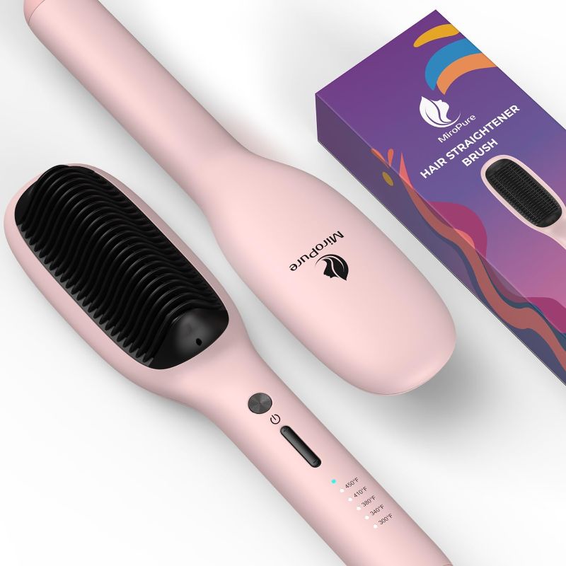 Photo 1 of Hair Straightener Brush, MiroPure One Step Straightening Brush for Silky Hair, Enhanced Hair Straightener Comb with 5 Heat Settings & 30s Fast Heat-up & Dual Voltage, Hot Brush Heated Styling Comb
