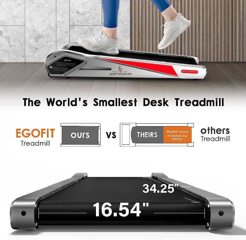 Photo 2 of Egofit Walker Pro Under Desk Treadmill Walking Pad Small Compact Walking Treadmill with Incline 5° Fit Standing Desk, Remote&APP Control Perfect for WFH Workstation Setup
