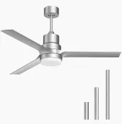 Photo 1 of Biukis Ceiling Fans with Lights,Indoor and Outdoor Black Ceiling Fan with Remote Control, 52-inch Modern Ceiling Fans with Reversible DC Motor for Patio Bedroom Living Room Silver 52-Inch