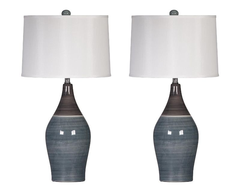 Photo 1 of Signature Design by Ashley Contemporary Niobe Table Lamp (Set of 2) Multi Gray
