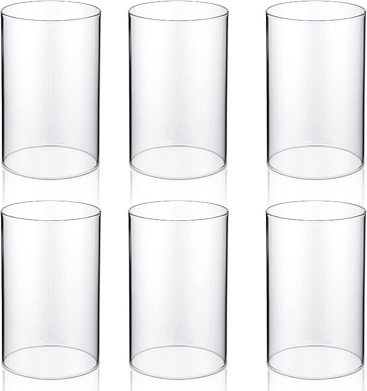 Photo 1 of 6 Pieces Hurricane Candle Holder Sleeve Open Ended Clear Glass Cylinder Candleholder Bottomless Candle Cover Hurricane Chimney Clear Chimney Shade Tube Cover (3.8 x 6 Inch)
