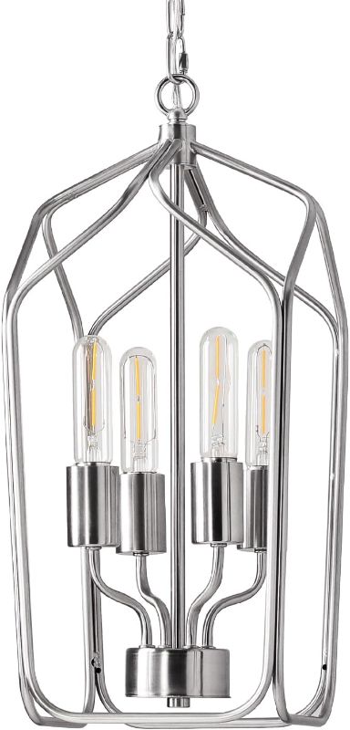 Photo 1 of KAISITE Farmhouse Chandelier - 4-Light Brushed Nickel Industrial Ceiling Light Fixture Lantern Pendant Lighting Rustic Metal Cage Chandelier for Kitchen Entryway Foyer Hallway
