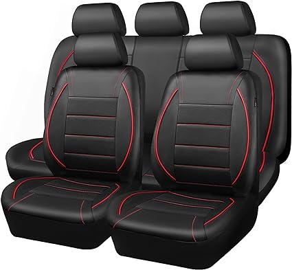 Photo 1 of CAR PASS Universal FIT Piping Leather Car Seat Cover, for suvs,Van,Trucks,Airbag Compatible,Inside Zipper Design and Reserved Opening Holes (Full Set, Black and Red)
