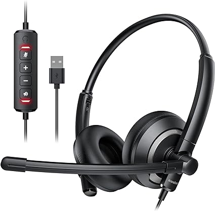Photo 1 of EH05-U Wired USB Headset with Noise Cancelling Microphone for PC Laptop - Headphones with In-Line Control, Lightweight, Enhanced Sound & MIC Mute
