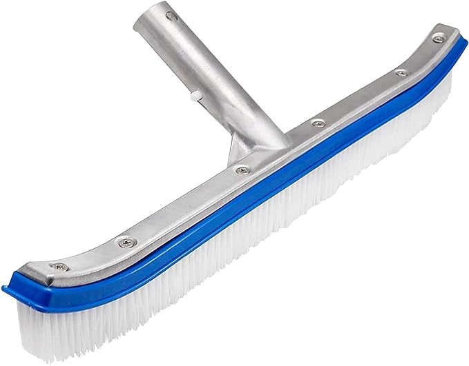Photo 1 of Professional Swimming Pool Wall & Tile Brush,18" Heavy Duty Vinyl Polished Aluminum Back Cleaning Brush Head Designed for Cleans Walls, Tiles & Floors, Premium Nylon Bristles Head (Pole Not Included)
