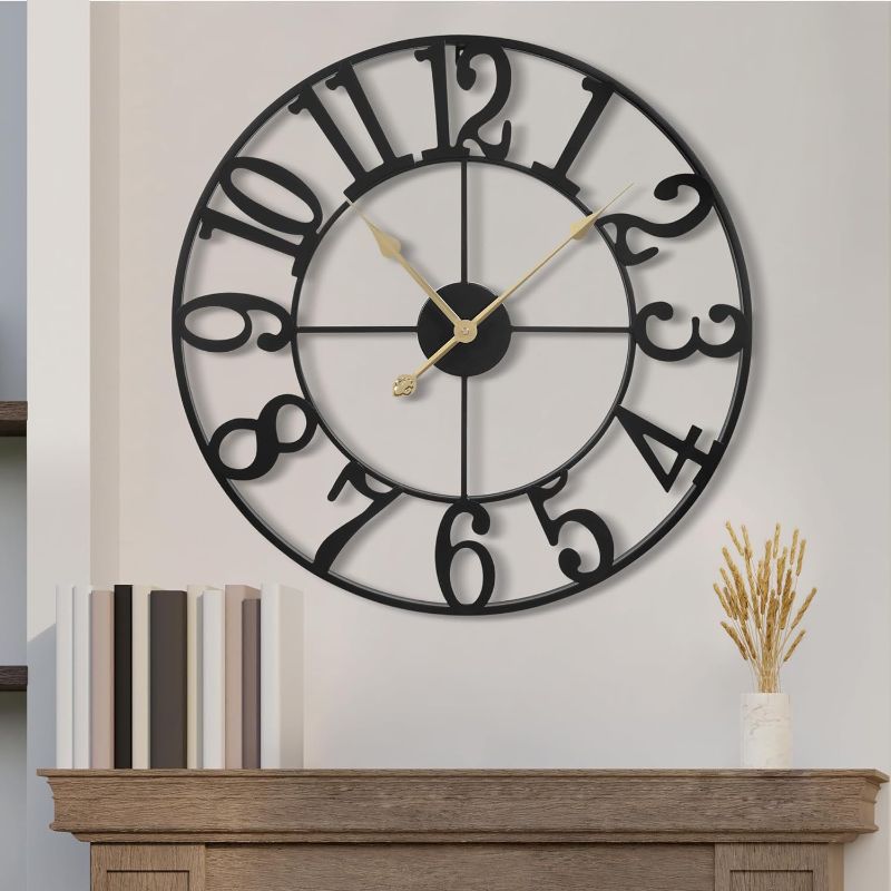 Photo 1 of 1st owned Wall Clock 16 Inch Round Large Indoor Wall Clocks Battery Operated Silent Non Ticking, Farmhouse Vintage Decorative Analog Metal Clock for Living Room, Kitchen, Bedroom Decor
