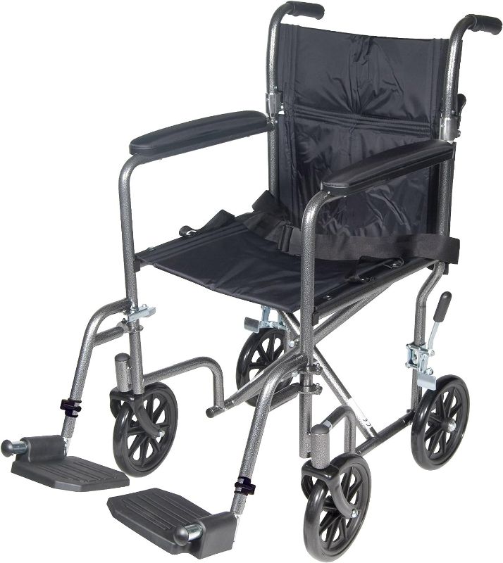 Photo 1 of Drive Medical TR37E-SV Lightweight Folding Transport Wheelchair with Swing-Away Footrest, Silver
