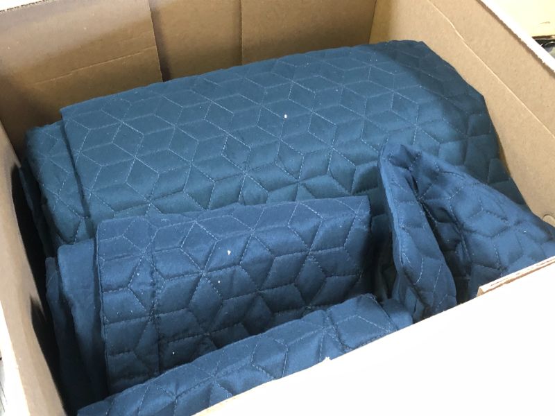 Photo 2 of Oversized King Bedspread 128x120 Extra Wide, Modern & Contemporary Look, Lightweight Bedding Cover, Reversible, 5 Piece, 100% Microfiber, King/Cal King, Navy Blue Navy Extra Wide Super King(128"x120")