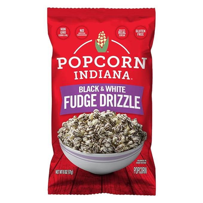 Photo 1 of Popcorn, Indiana Drizzlecorn, Black & White, 6 Ounce Bag (Pack of 6) Black & White 6 Ounce (Pack of 6)
best by 07/02/2024