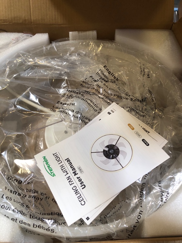 Photo 1 of STERREN Ceiling Fans with Lights,20" Low Profile Ceiling Fan with Remote Control, Modern Flush Mount Ceiling Fan,White Fan Light for Bedroom, Living Room,Kitchen,Small LED Ceiling Light Fixture