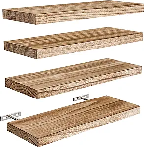 Photo 1 of AMADA HOMEFURNISHING Floating Shelves, Paulownia Wood Wall Shelves for Bathroom/Living Room/Bedroom/Kitchen/Home Office, Wood Floating Shelf for Home Storage & Organization Set of 4 15.7" L x 5.9" W