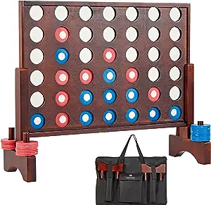 Photo 1 of  Giant Wooden 4 in A Row Game - Fun Indoor and Outdoor Board Game for Teens, includes 42 Pcs Dics and Carrying Bag
