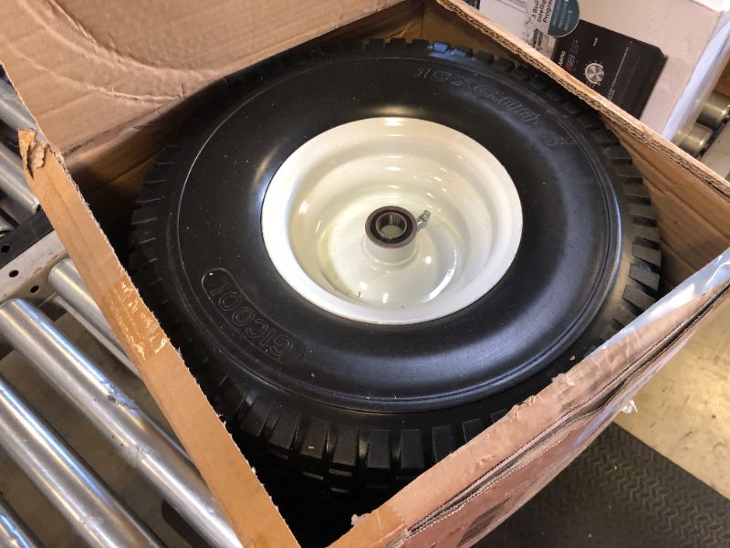 Photo 2 of 15x6.00-6 Flat Free Lawn Mower Tire and Wheel, 2 Pcs 15x6-6nhs Riding Mowers Lawn Tire and Wheel with 3/4" Bearing, 3" Centered Hub
