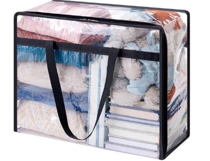 Photo 1 of  Clear Clothes Storage Bag, 40L Plastic Blanket Storage Bag, Vinyl Foldable Moving Bag with Zipper, Closet Organizer and Storage Container for Bedding, Duvet, Comforter
