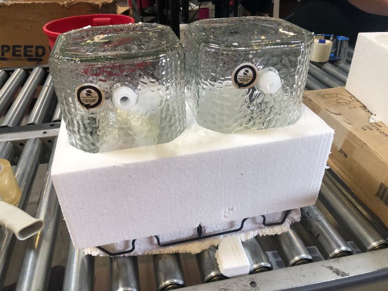 Photo 1 of Style Setter Glass Beverage Dispenser with Stand (Set of 2), 1.5 Gallon Glass Drink Dispenser with Stand & Spigot, Party Drink Dispenser for Lemonade, Punch, Water, Juice Dispensers for Parties 1.5 Gallon Hamburg New Box