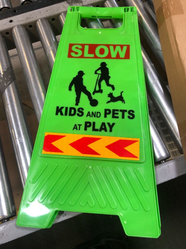 Photo 2 of  Kids Playing Sign for Street, Children at Play Safety Sign with Reflective Tapes,Caution Slow Down for Street,Kids and Pets at Play Warning Sign