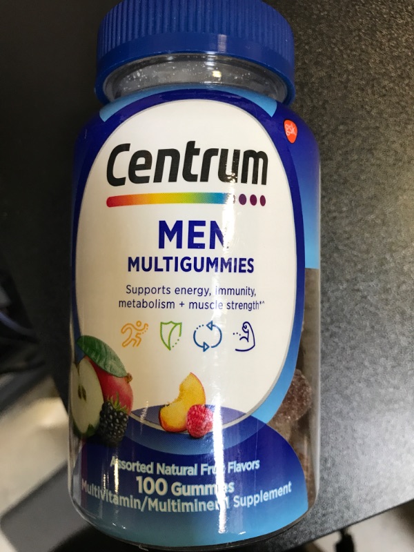 Photo 2 of Centrum MultiGummies Gummy Multivitamin for Men, Multivitamin/Multimineral Supplement with Selenium, Antioxidants and Vitamin D3, Assorted Fruit Flavor - 100 Count 100 Count (Pack of 1) ex. 7-24