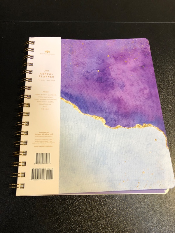 Photo 2 of 2024 Purple Annual Planner by Bright Day, Yearly Monthly Weekly Daily Spiral Bound Dated Agenda Flexible Cover Tabbed Notebook, 8.25 x 6.25