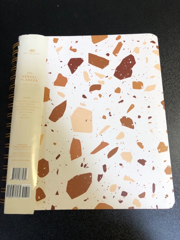 Photo 2 of 2024 Terrazzo Annual Planner by Bright Day, Yearly Monthly Weekly Daily Spiral Bound Dated Agenda Flexible Cover Tabbed Notebook, 8.25 x 6.25