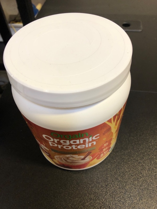 Photo 1 of  expires- 04/26/24
Orgain Organic Vegan Protein Powder, Pumpkin Spice - 21g of Plant Based Protein, Non Dairy, Gluten Free, 1g of Sugar, Soy Free, Kosher, Non-GMO, 1.02 Lb (Packaging May Vary) Pumpkin Spice, 1lb