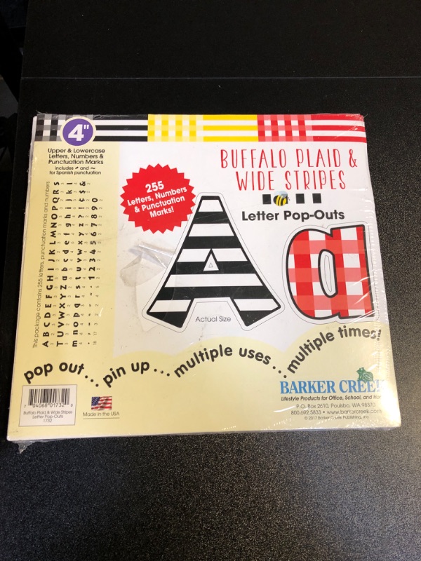 Photo 2 of Barker Creek Letter Pop-Outs, 4" Buffalo Plaid & Stripes, Multicolor Designer Letters for Bulletin Boards, Breakrooms, Reception Areas, Signs, Displays, and More! 4", 255 Characters per Set (1732) Buffalo Plaid & Wide Stripes