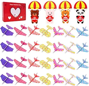 28 Pack Valentines Day Foam Airplanes With Greeting Cards For Kids 